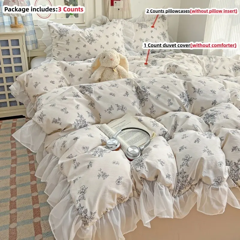 3pcs Plant Floral Bedding Set, Includes 1 Duvet Cover + 2 Pillowcases,without any filling, 100% Polyester, Single Twin Double Queen Size