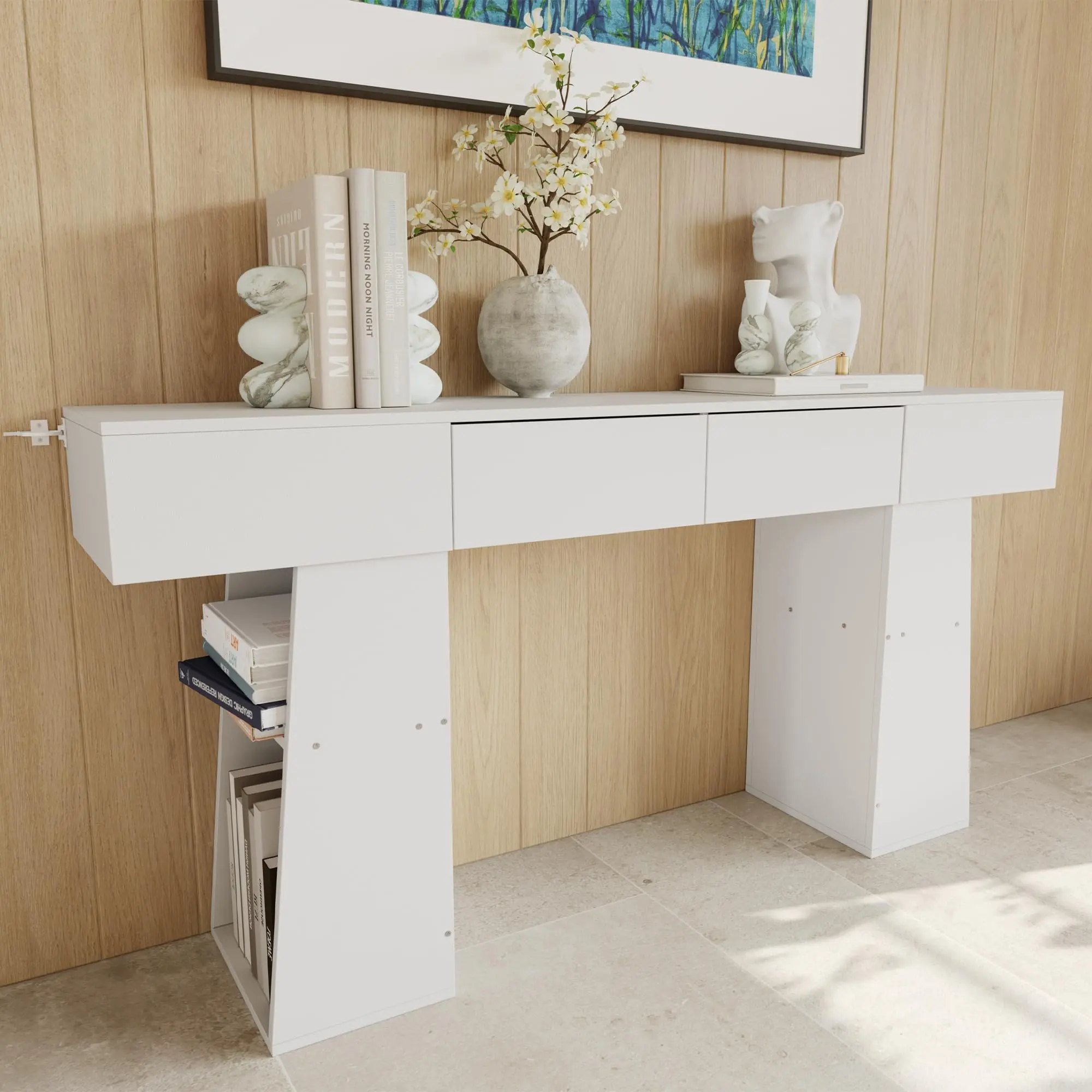 63" Console Table with 2 Drawers — Wooden Narrow Sofa Table Behind Couch with Hidden Storage, Modern Hallway Table for Living Room, Easy Assembly