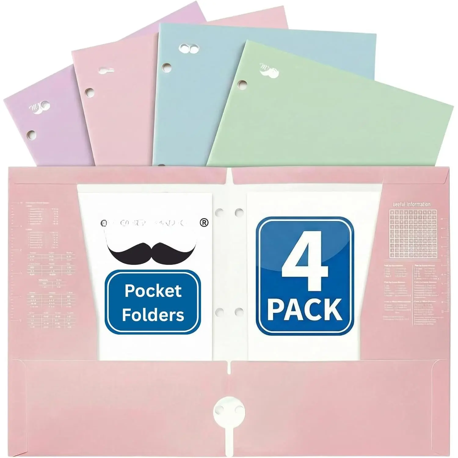 - 4-Pocket Folders, 4 Pack, 12.5" x 9.5", Pastel Colors | -Resistant Paper Folders with Pockets 3 Holes Punched, High Capacity