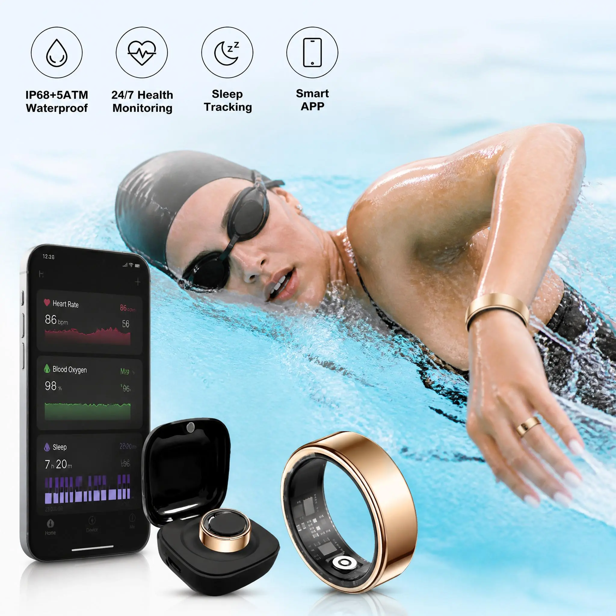 Affordable Smart Health Ring Fitness Tracker - Stainless Steel, Waterproof Wireless Monitor, No Subscription Fee, Lightweight Versatile Wearable Tech, Batteries Included, Compatible with iOS & Android for Men & Women, Smart Sports Devices, Activity Tracki