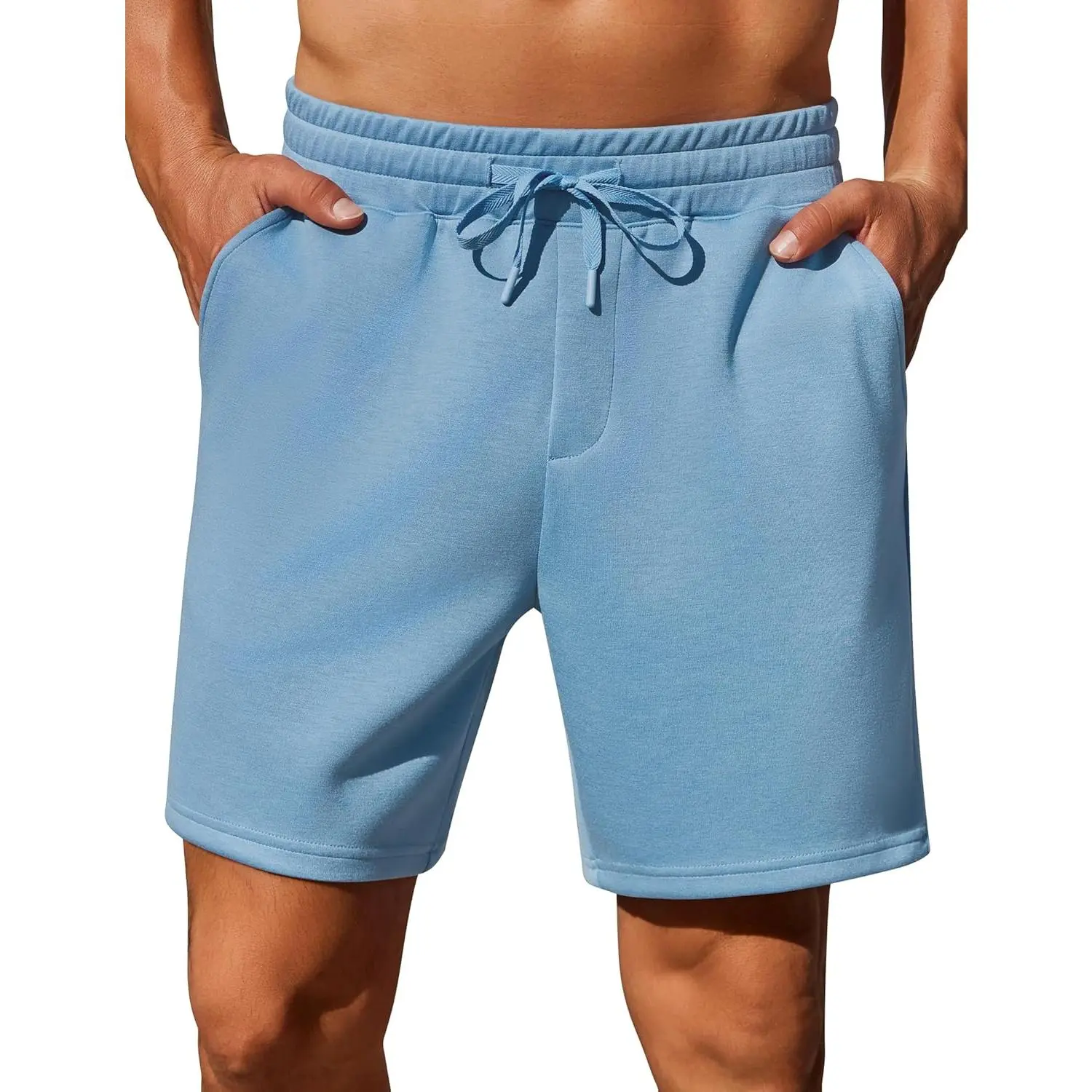 Mens Lounge Sweat Shorts, 7" Casual Elastic Waist Gym Workout Shorts with Drawstring