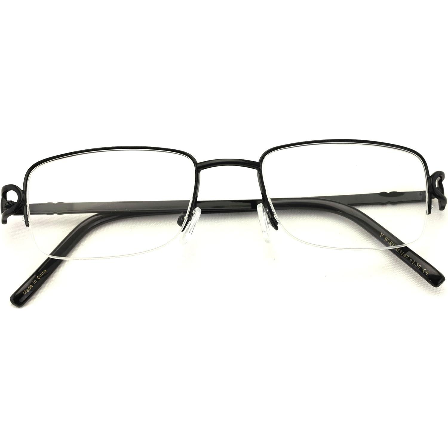 Rectangular Frame Clear Lens Designer Half Rim Eyeglasses Metal Glasses