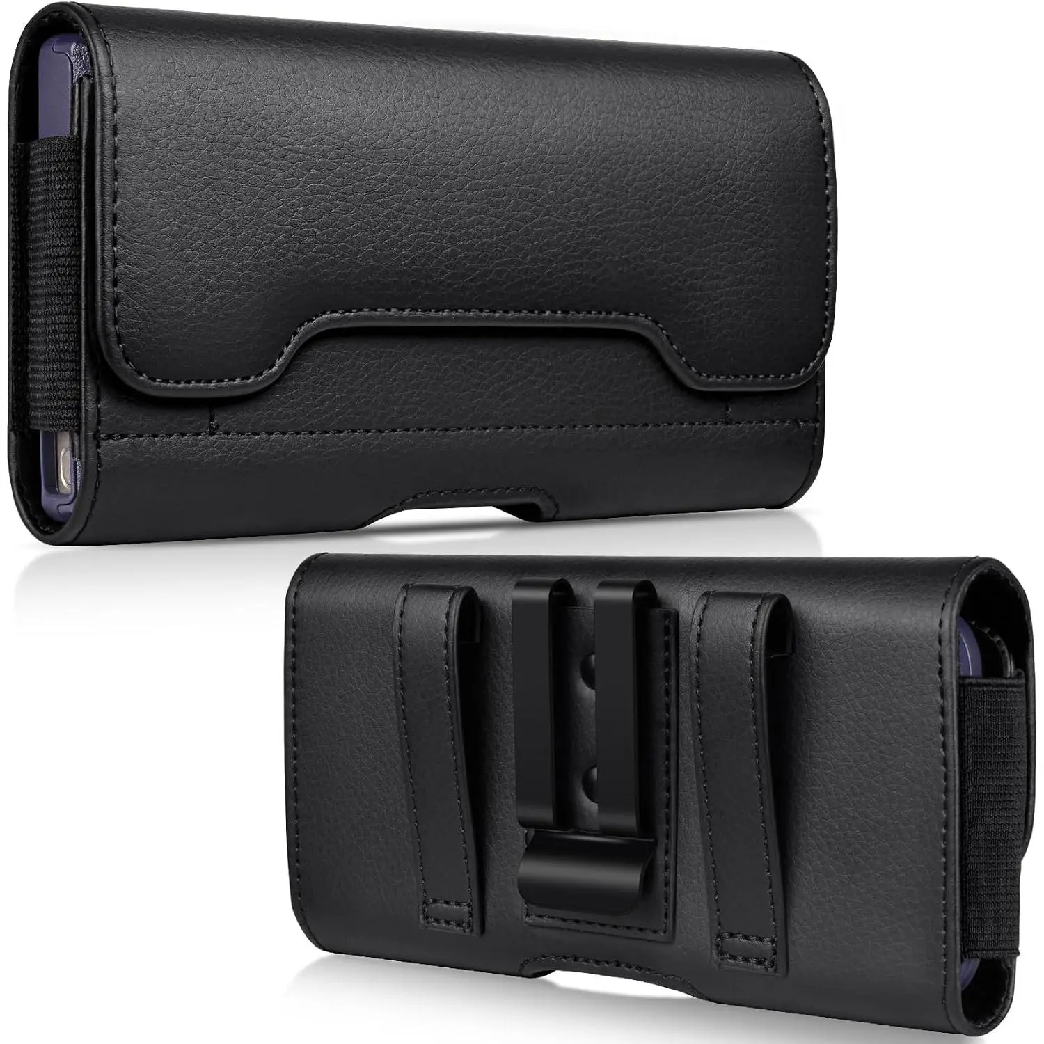 Leather Phone Holster with  Metal Belt Clip and Card Holder Compatible with  17 Air, 16/15/14/13 Pro Max, Galaxy S26/S25/S24/S23/S22 Plus and FE for Everyday Protection, L-Black