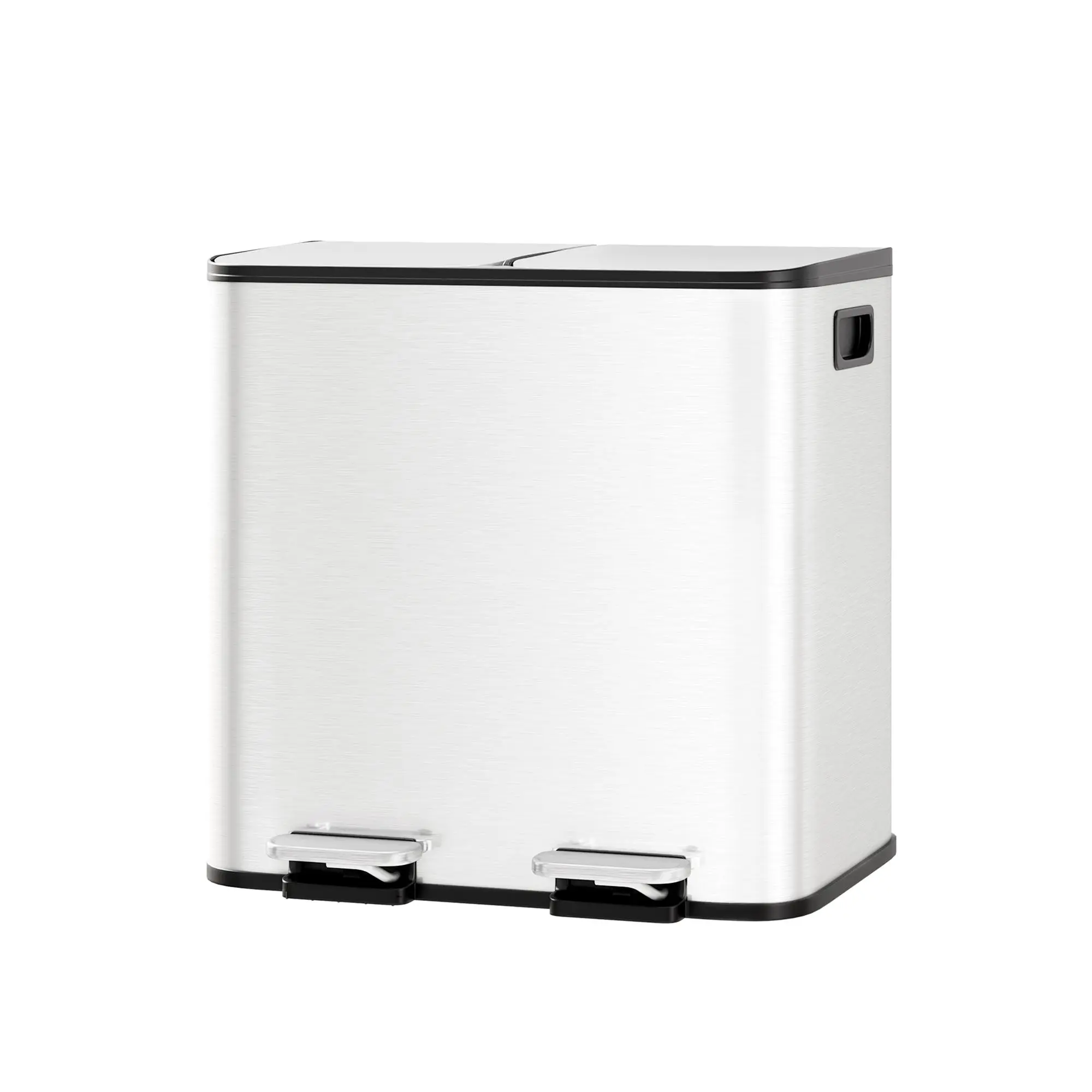 30L Dual Compartment Stainless Steel Step Pedal Kitchen Recycling Trash Can - 2x15L, Soft-Close Lid, Removable Inner Buckets, Fingerprint-Resistant for Home Office