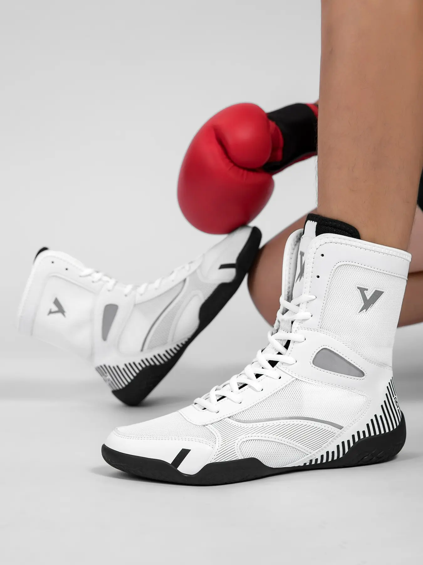 Men's Wrestling Training Shoes, High-Top Martial Arts Sports Shoes, Muay Thai Kickboxing Trainer, Anti-Rip Upper, Ankle Support, Non-Slip Sole