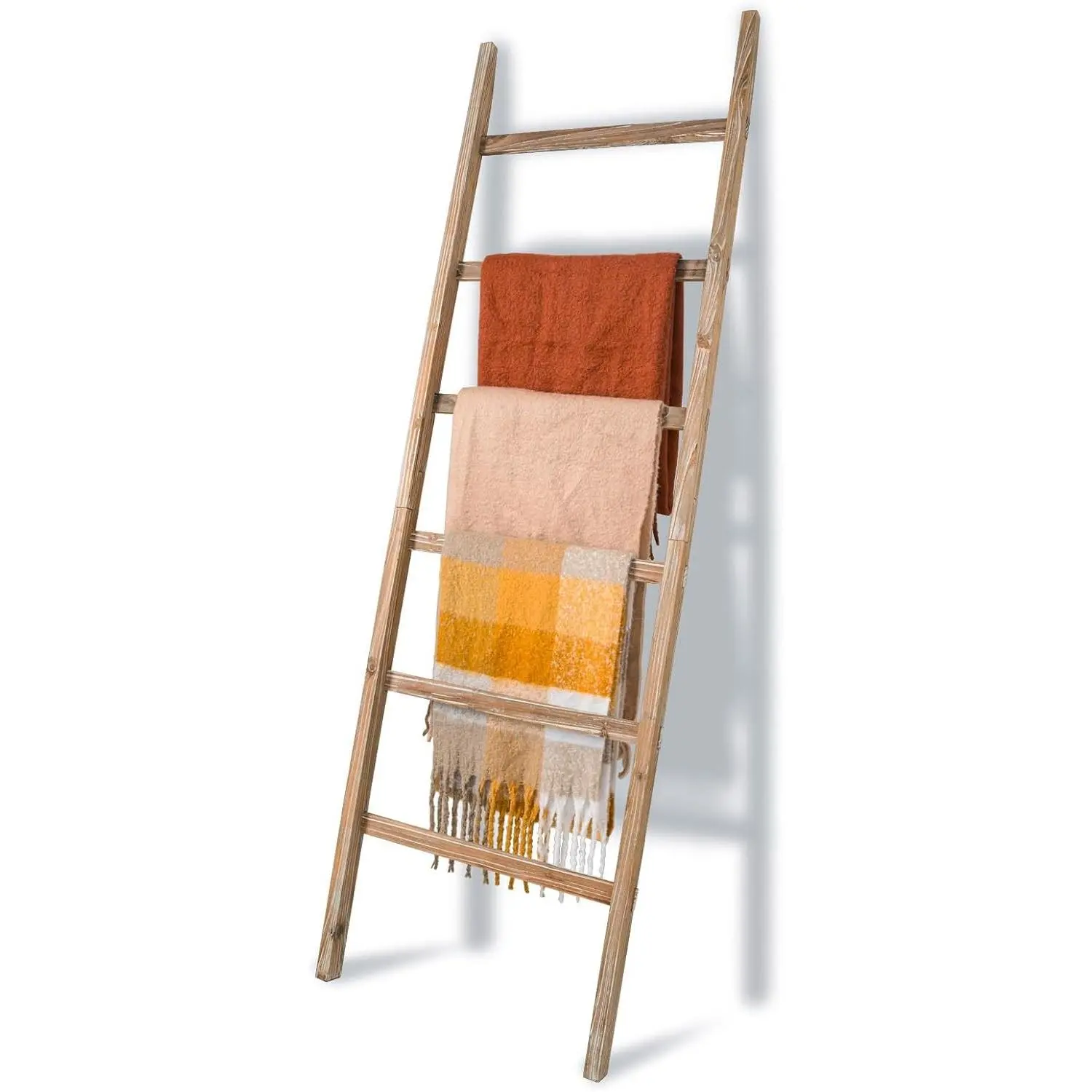 Blanket Ladder 6.4FT, Wooden Blanket Ladders for the Living Room, 6-Layer Farmhouse Rustic Quilt Rack for Living Room Bathroom (24 inch Wide)