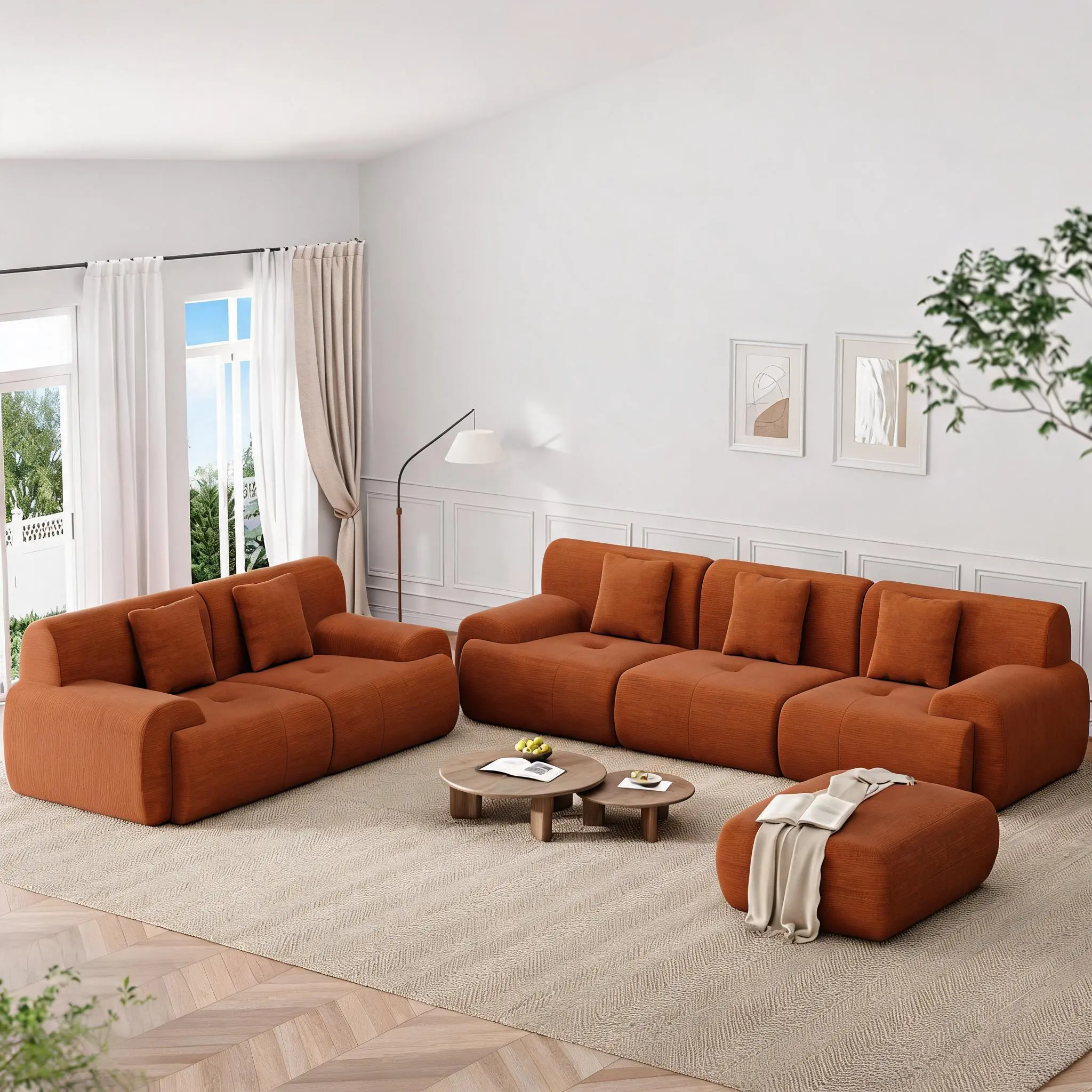6 Seats Modular Sectional Sofa, Boneless Cloud Couch Sectional with Corduroy Fabric, Deep Seat Modular Couch for Living Room Bedroom
