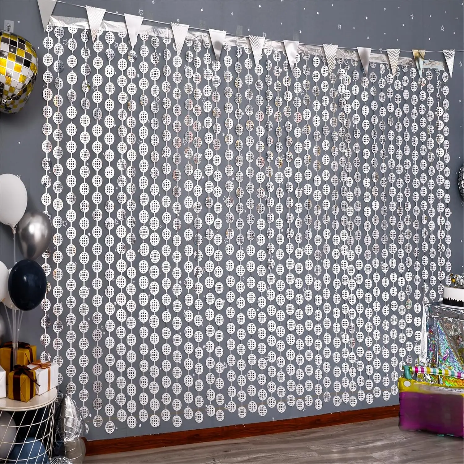 Disco Party Decorations, Disco Ball Foil Fringe Curtains, 2 Pack | Disco Ball Birthday Party Decorations Photo Booth Props  Photo Backdrop for 70s 80s Decades  Nye Party Decor