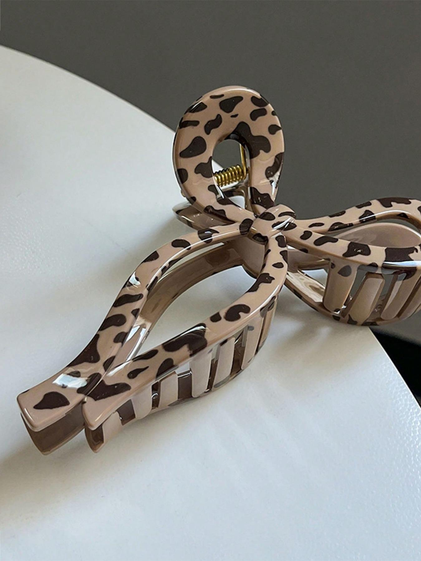 Leopard Print Bow Hair Clips Set, Large Size Hair Claw, Suitable for Daily Commute, Makeup, Travel, Photography, Versatile Headwear Accessories