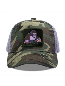 Gorilla DJ with headphones and sunglasses Camouflage Mesh Baseball Cap for Men & Women - Adjustable Snapback Trucker Hat, Breathable Back for Hiking, Fishing, Camping, Golf & Casual Outdoor Attire Camouflage Random