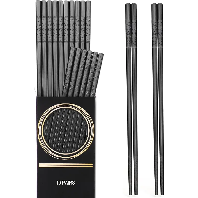 10 Pairs Fiberglass Chopsticks, Reusable Japanese Chinese Chop Sticks Dishwasher Safe, Non-Slip, 9 1/2 inches