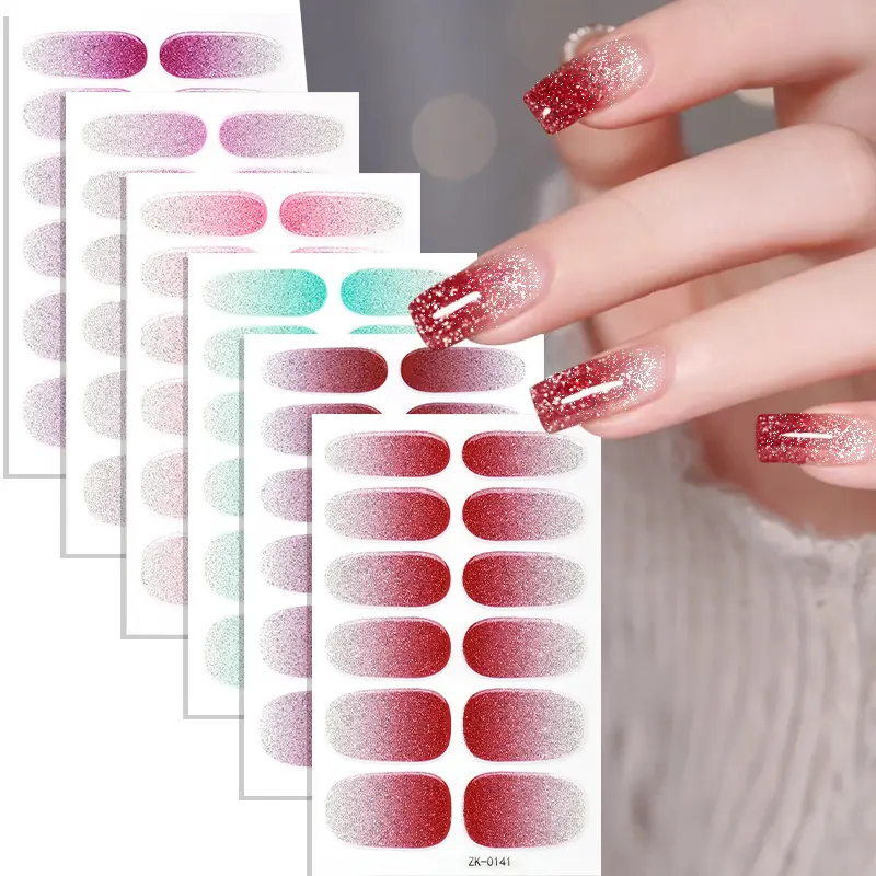 6PCS Full Nail Wraps Gel Nail Stickers Nail Full Wraps Nail Polish Strips Colorful Waterproof Full Cover Gradient Glitter Self-Adhesive Nail Decals Nail Art Supplies for Women Manicure Decoration Decals