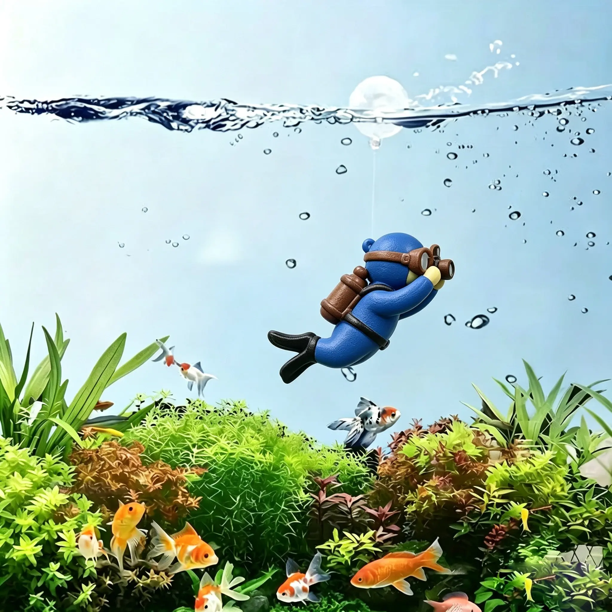 Resin Aquarium Diver Decoration, Creative Small Statue for Fish Tank, Floating Diver with Bubble Effect, Aesthetic Aquatic Ornament, Aquarium Decorations