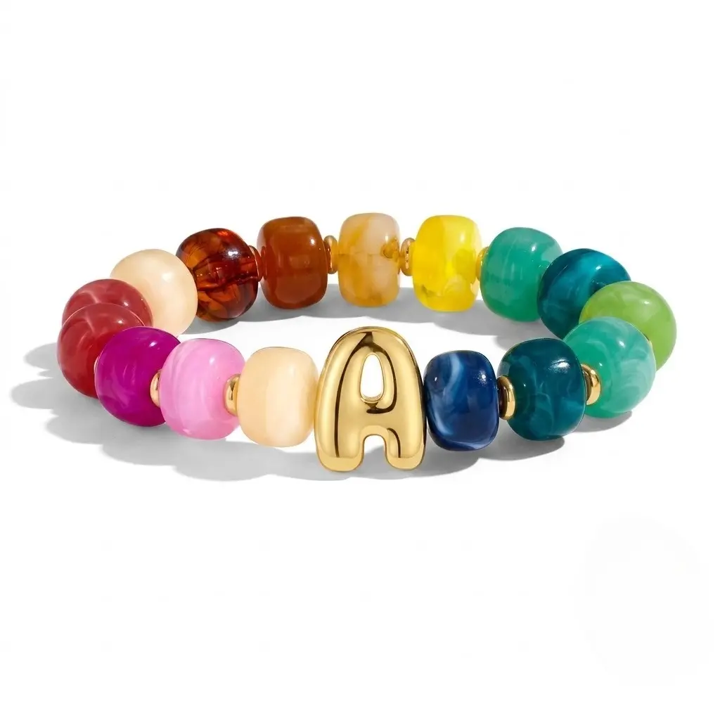 Boho Chic Customizable Letter Bracelet with Smooth Polish Resin Beads, Unisex Jewelry for Holiday Looks & Travel Gifts, Lightweight Fit, Boho Chic Outfits, Numbers, Letter Shapes, Unisex Names, Personalized Gifts, Custom Letters