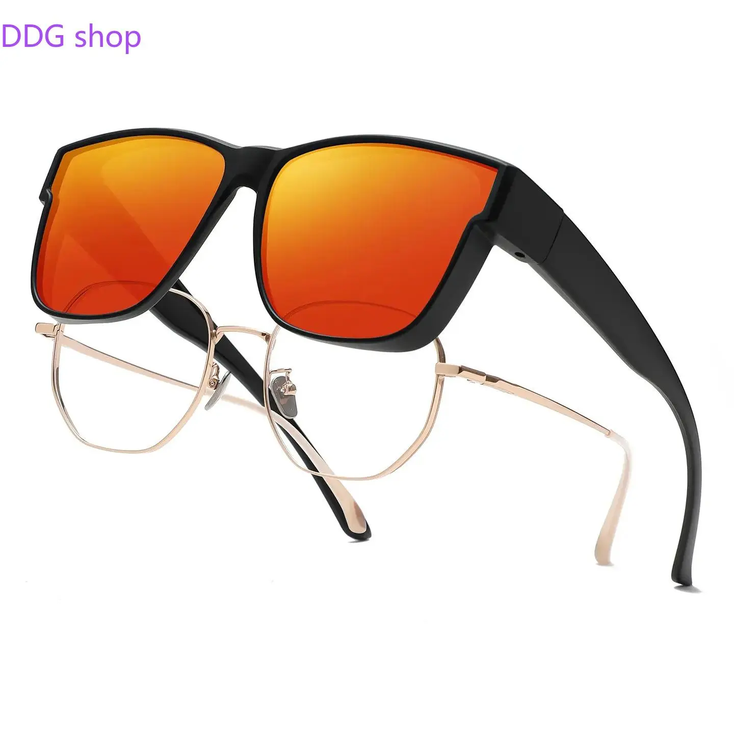 XUH Unisex Polarized Square Fit Over Sunglasses - Oversized TR90 Frame, Black Frame Red-Tinted Reflective Lenses, UV400 Protection, Wear Over Prescription Glasses for Driving, Outdoor Sports, Off-Road Sports Eyewear, Unisex Polarized Sunglasses, Oversized