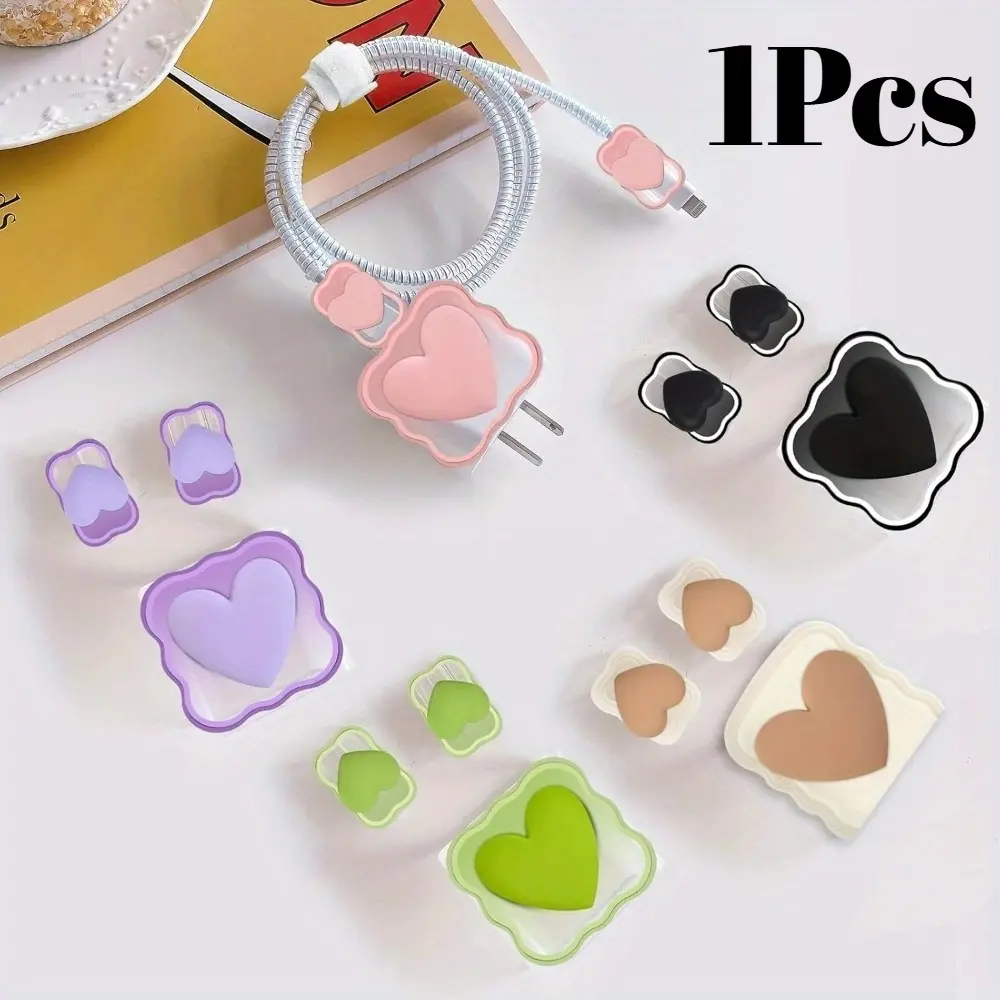 Fashion Waves DIY Cable Protector Suitable for IPhone 20W Adapter Charger, Kawaii 3D Love Heart Design, Data Cable USB Charger Data Line Phone Wire Saver Protector, Electronic Mobile Accessory