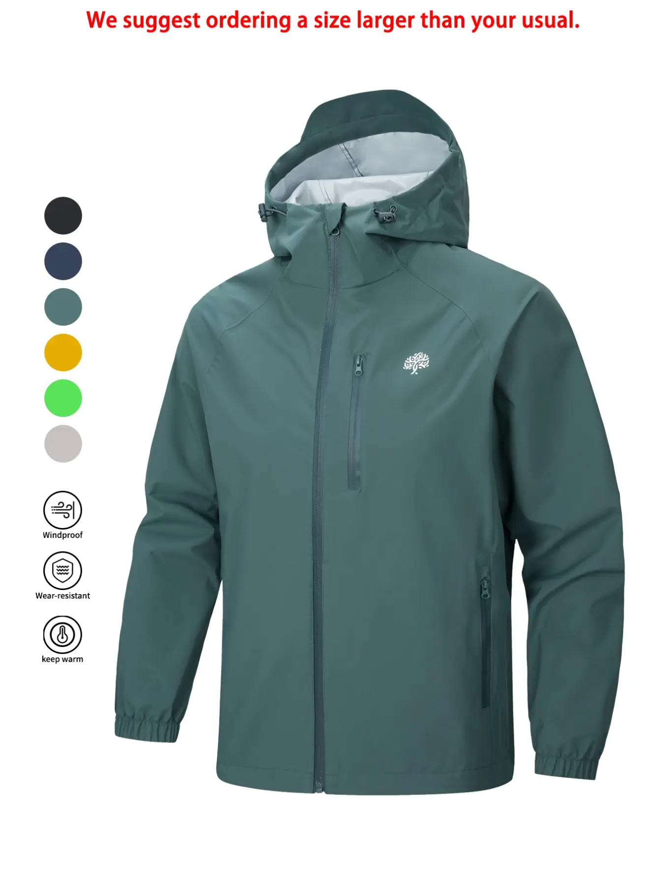 Men's Fashion Hiking Jacket Anorak, Zipper Detail, Hooded Long Sleeve, Windproof Waterproof, Soft Comfortable, Outdoor Sports Outerwear