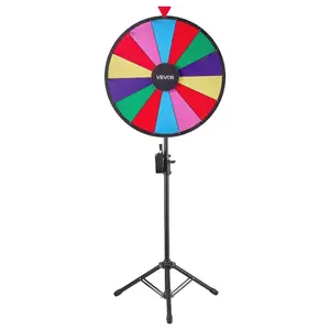 VEVOR 24 in Spinning Prize Wheel, 14 Slots Spinning Wheel with Tripod, Adjustable Height Win Fortune Roulette with a Dry Erase and 2 Markers, 6 Colors, Easy Assembly, for Party Pub Trade Show Carnival