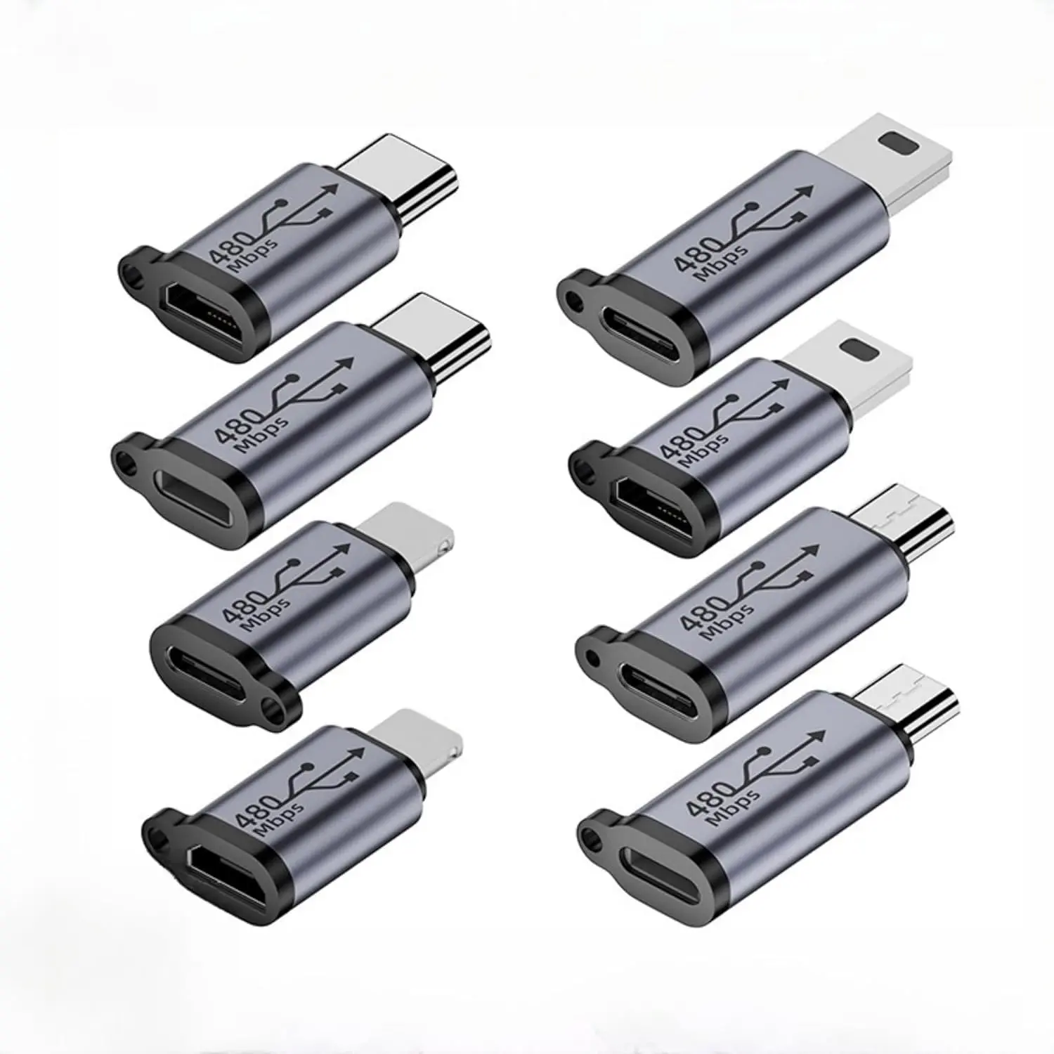 8Pack USB Adapter Kit,USB C/Lighting to  USB, Type C/ -B to Lighting,  USB/Lighting to USBC, USBC/ USB to Mini USB Adapter, 480Mb for Phone/PC etc