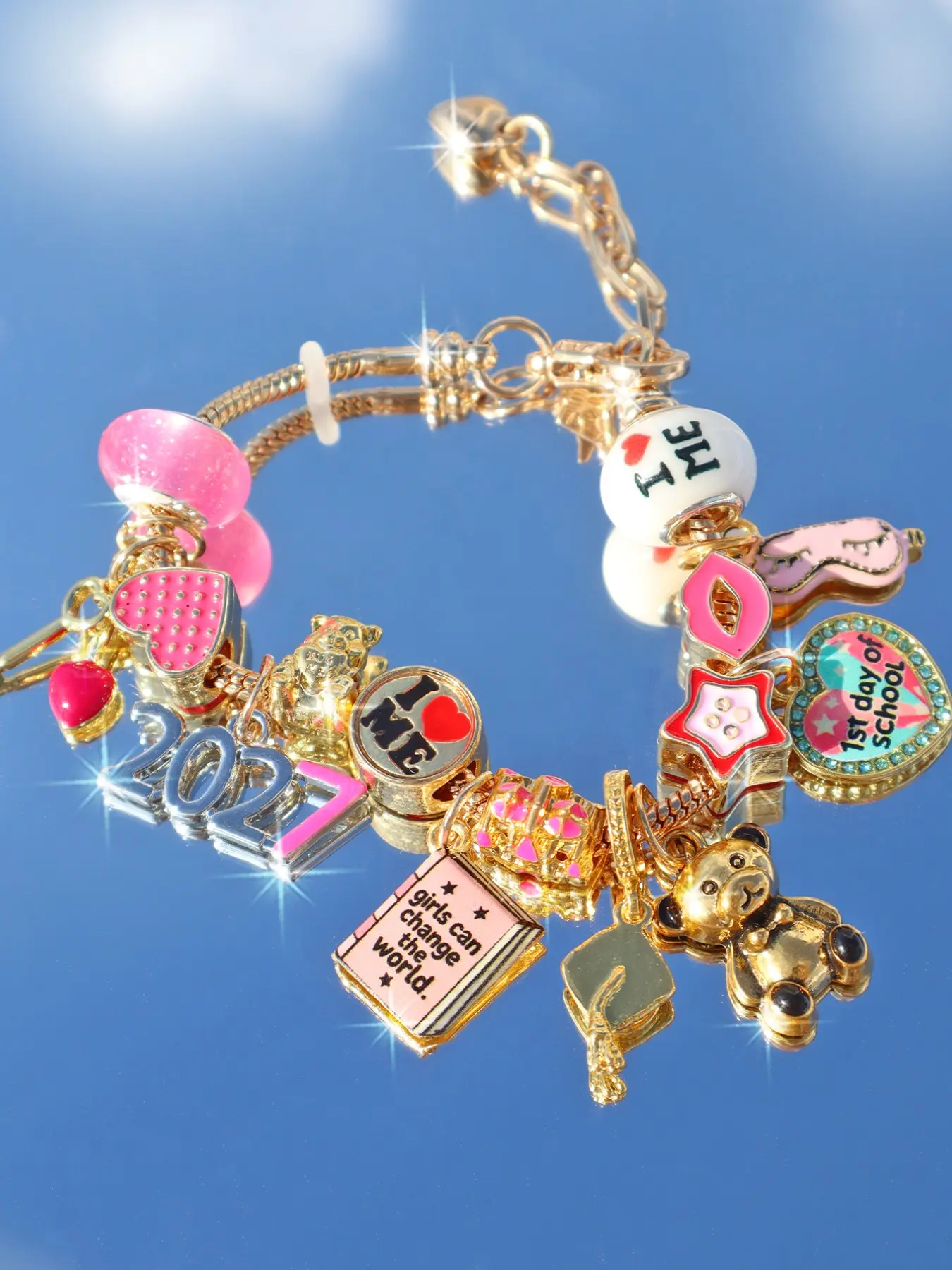 Bear Charm Bracelet for Back-To-School Season, Motivational Slogan Memorial Bracelet, Love Yourself 2027 Bracelet, Unique Gift Idea, Jewelry Bracelets