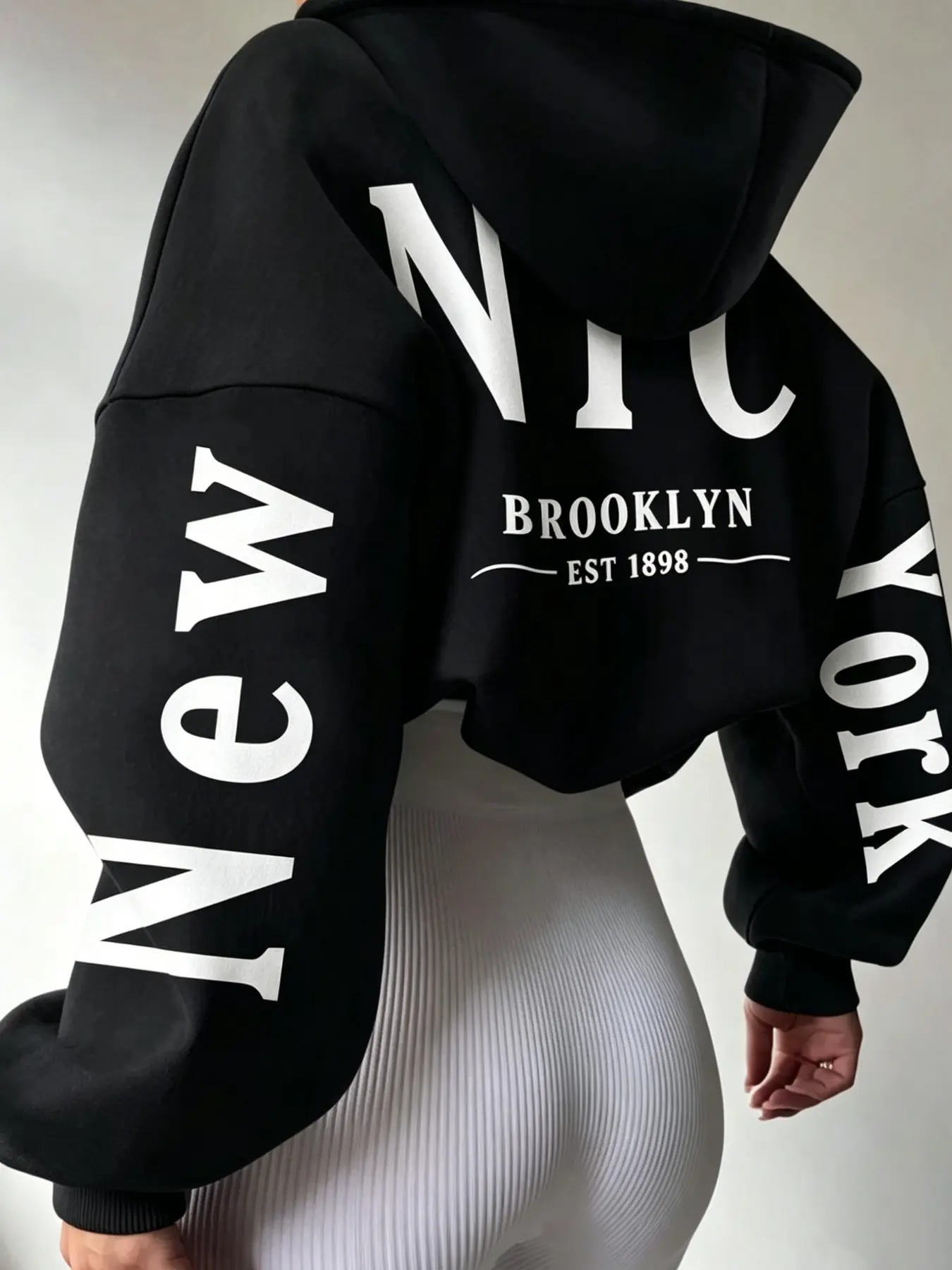 New York Letter Print Short Sleeve Hoodie, Casual Loose Fit, Retro American Style, Perfect for Streetwear and Campus Fashion