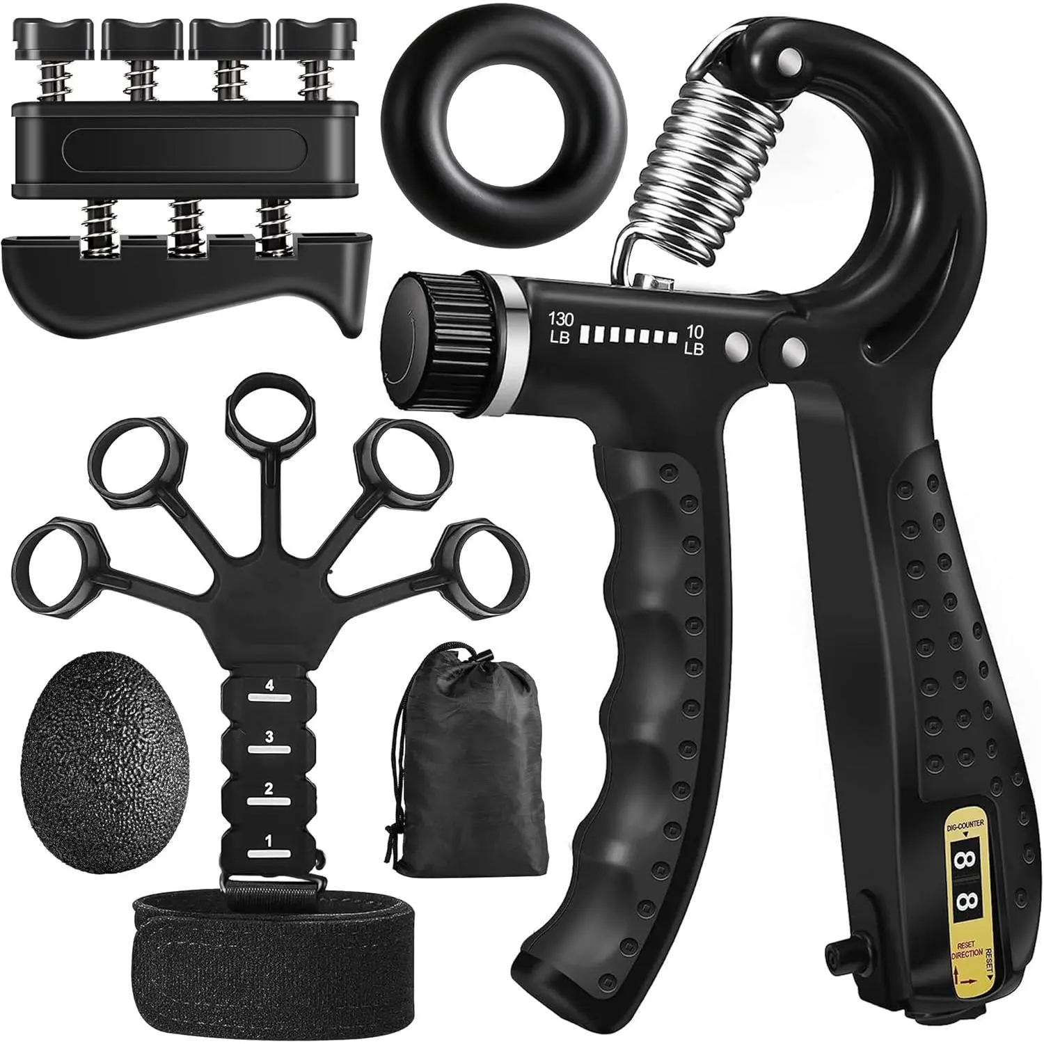 Grip Strength Trainer Kit (5 Pack) Adjustable Resistance Hand Gripper,Finger Exerciser,Hand Extension Exerciser,Stress Relief Ball and Forearm Workout Ring for Muscle Building Injury Recover