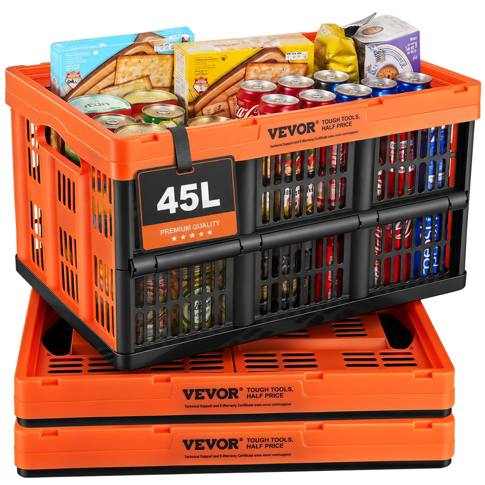 【toolupgrade】VEVOR 3-Pack 45L Plastic Collapsible Storage Baskets, Folding Stackable Organiser Boxes with Handles, Heavy Duty Functional Containers for Clothes & Toys, Everyday Use (Tools & Hardware Hand Tools Accessory)