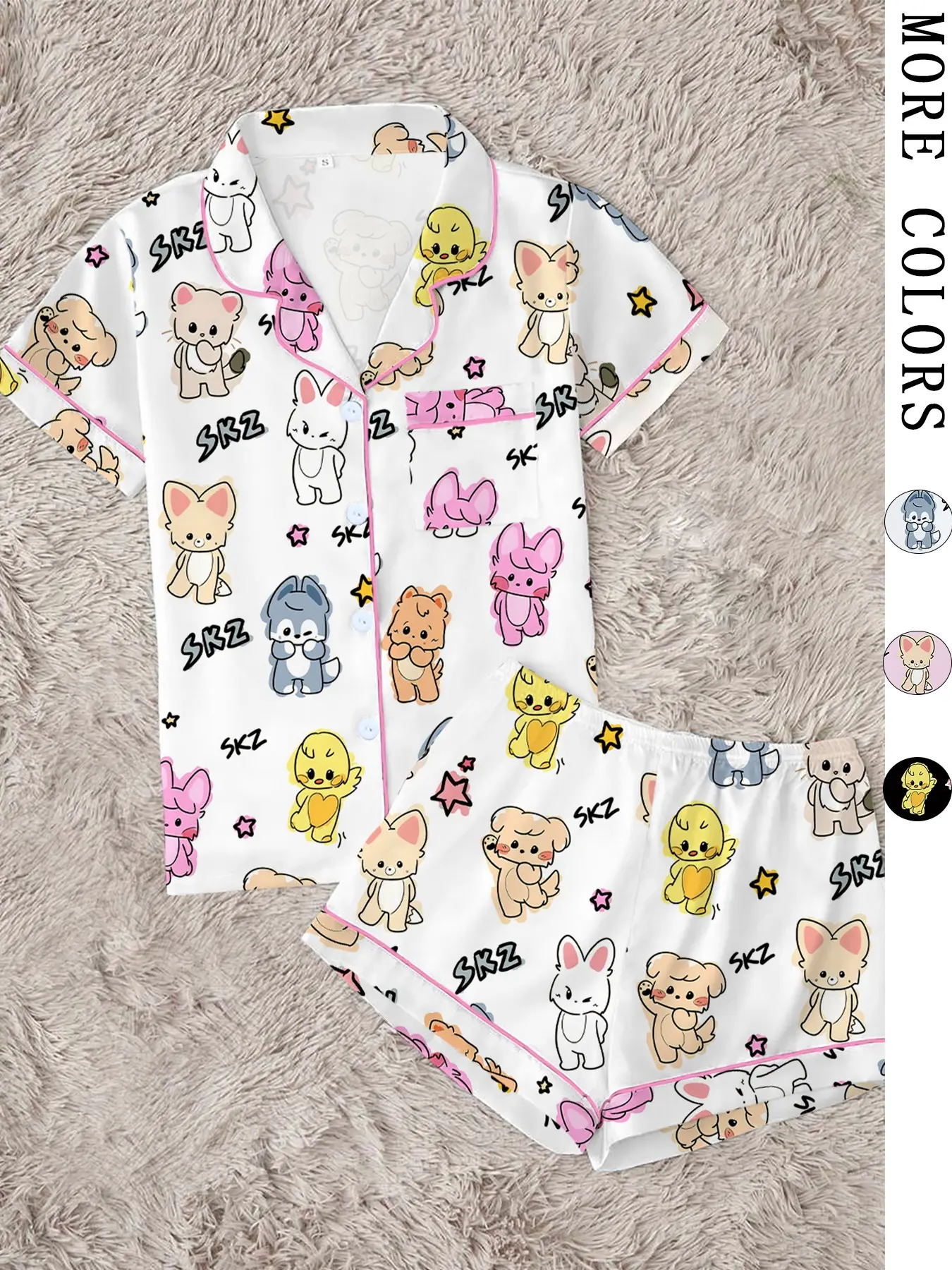 Women's K-Pop Style Kawaii Animal Print Pajamas, 2-Piece Short Sleeve Sleep Set, Lounge Pjs Set, Cute Cartoon Sleepwear Loungewear, Loungewear Outfit, Perfect Summer Gift