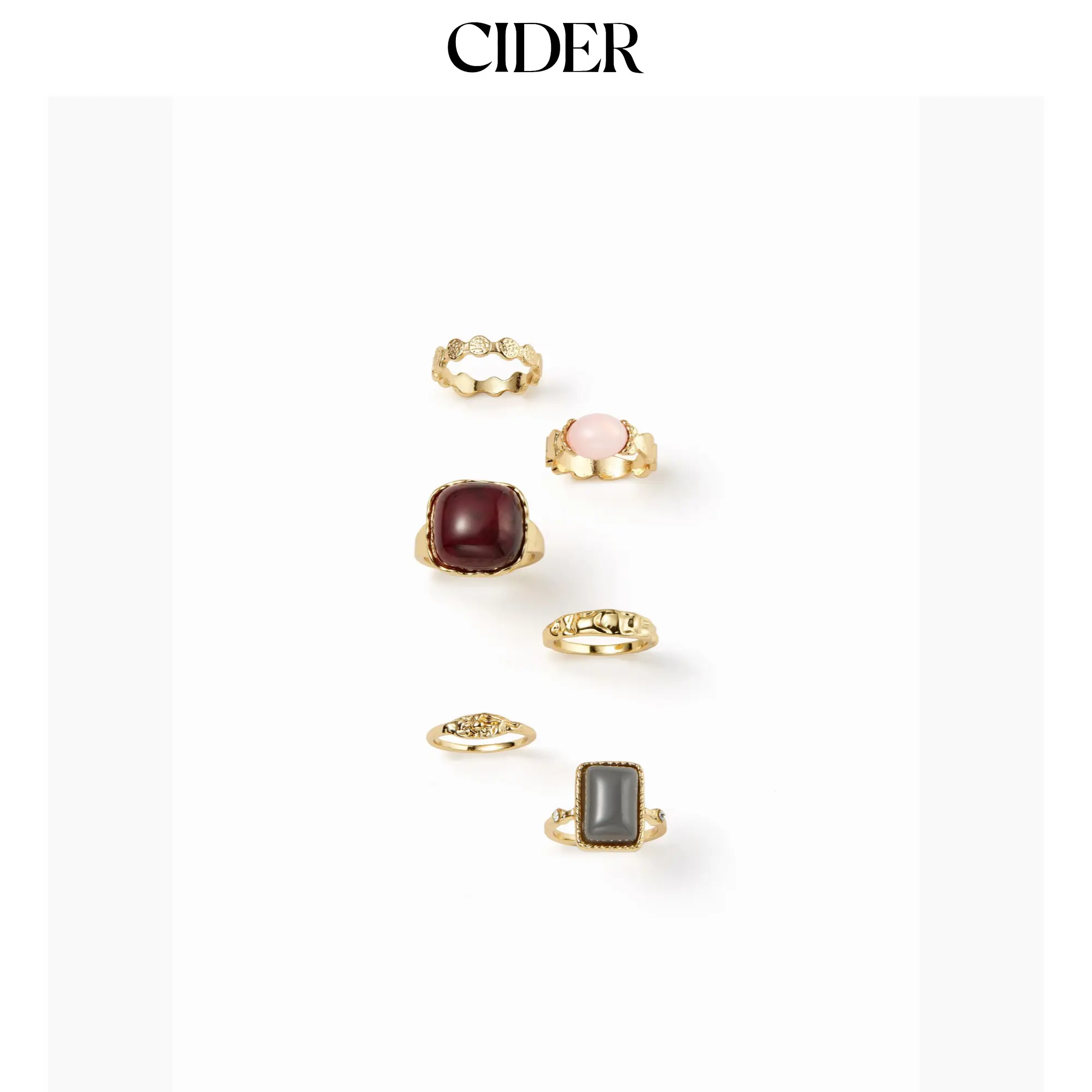 Cider 6 PCS GEMSTONE & ENGRAVED RING SET