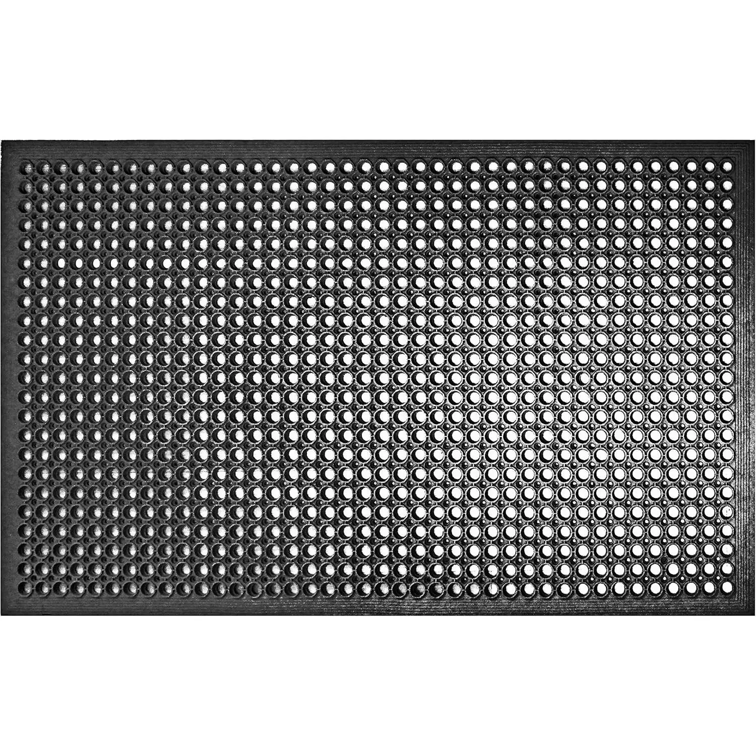 Commercial Grade Utility Rubber Floor Mat - Modern, 36x60", Black, Drainage-Equipped for Workshops
