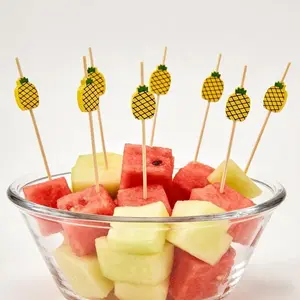 100pcs/pack Pineapple Top Bamboo Skewers, 12cm Disposable Non-Toxic Food Grade Bamboo Sticks for BBQ, Sushi, Tropical Hawaiian Party, Sports & Outdoor Protective Gear Accessory Use, Pineapple 100Pcs/Pack
