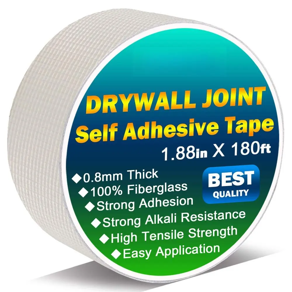 Fiberglass Drywall Joint Tape,1.88in x 180ft Self-Adhesive Mesh | 13 Mesh  Fiberglass,Heavy-Duty Wall Crack & Seam Repair Patch for Drywall Plaster Ceiling