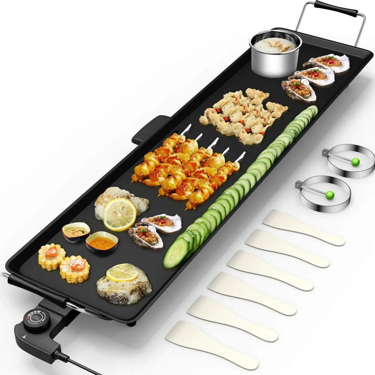35'' Electric Griddle Teppanyaki Grill, Nonstick Extra Large Cooking Plate for Pancake Barbecue, Indoor Outdoor Table Top Grill with Adjustable Temperature & Drip Tray, 2000W