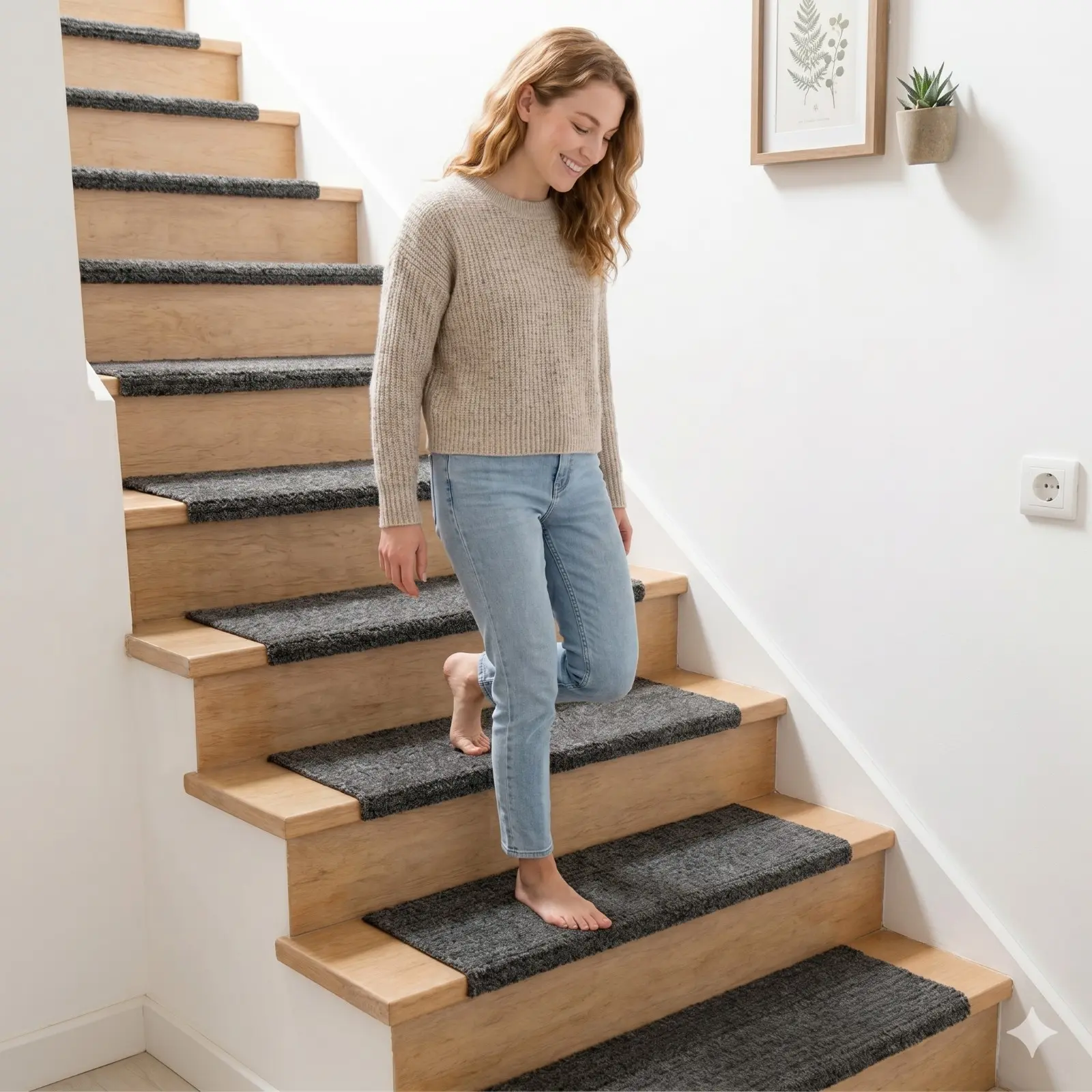 15 Pack Non-Slip Stair Treads 28x9 Inch, Self Adhesive Carpet Stair Mats with TPE Backing, Noise Reducing Stair Protectors for Wooden Steps, Kids & Pets Safe, Stair Tread Rug