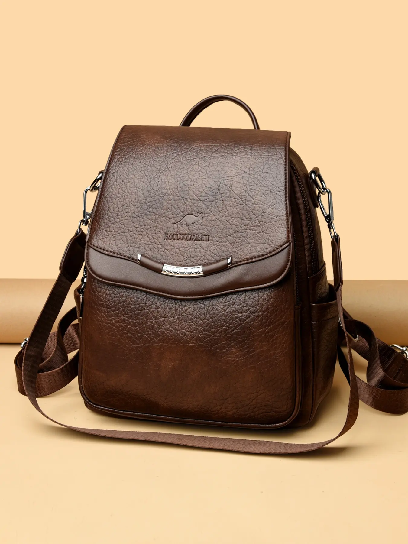 Trendy Commuter Multi Compartment Soft Leather Color Block Flap Women Fashion Backpack, Backpacks Women, Business Casual Backpack, Suitable For Office Workers Short Trips Daily Outings Practical Versatile Casual Leisure Backpack