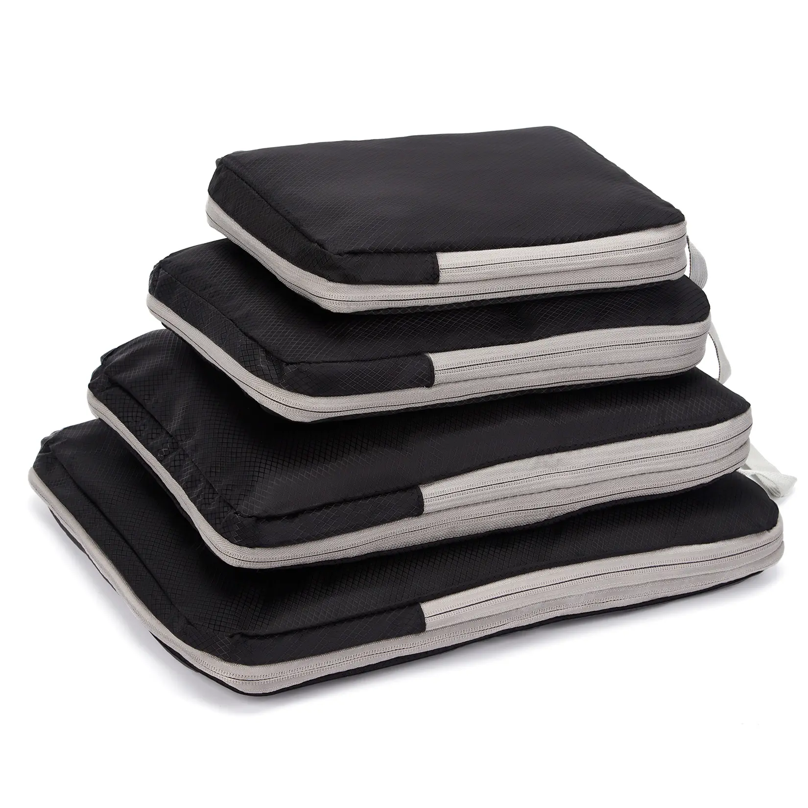 4-Pack Compression Packing Cubes, Space-Saving Luggage Organizers, S/M/L/XL Oxford Fabric Suitcase Storage with Compression Zipper, Black