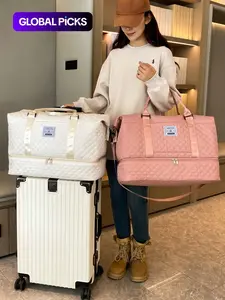 Solid Color Large Capacity Travel Bag, Lightweight Portable Foldable Travel Duffle Bag, Multifunctional Dry & Wet Separation Travel Bag, Yoga Fitness Bag