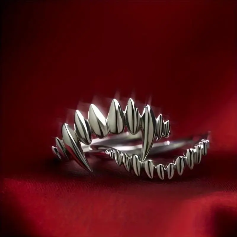 2-Piece Gothic Vampire Stackable Metal Rings in Stainless Steel, Adjustable Couple Matching Jewelry for Men & Women, Dark Aesthetic Rings, Halloween, Horror, Party, Men's Accessories, Unisex, Open Band, Female, Gothic Style, Adjustable Fit, Easy To Resize