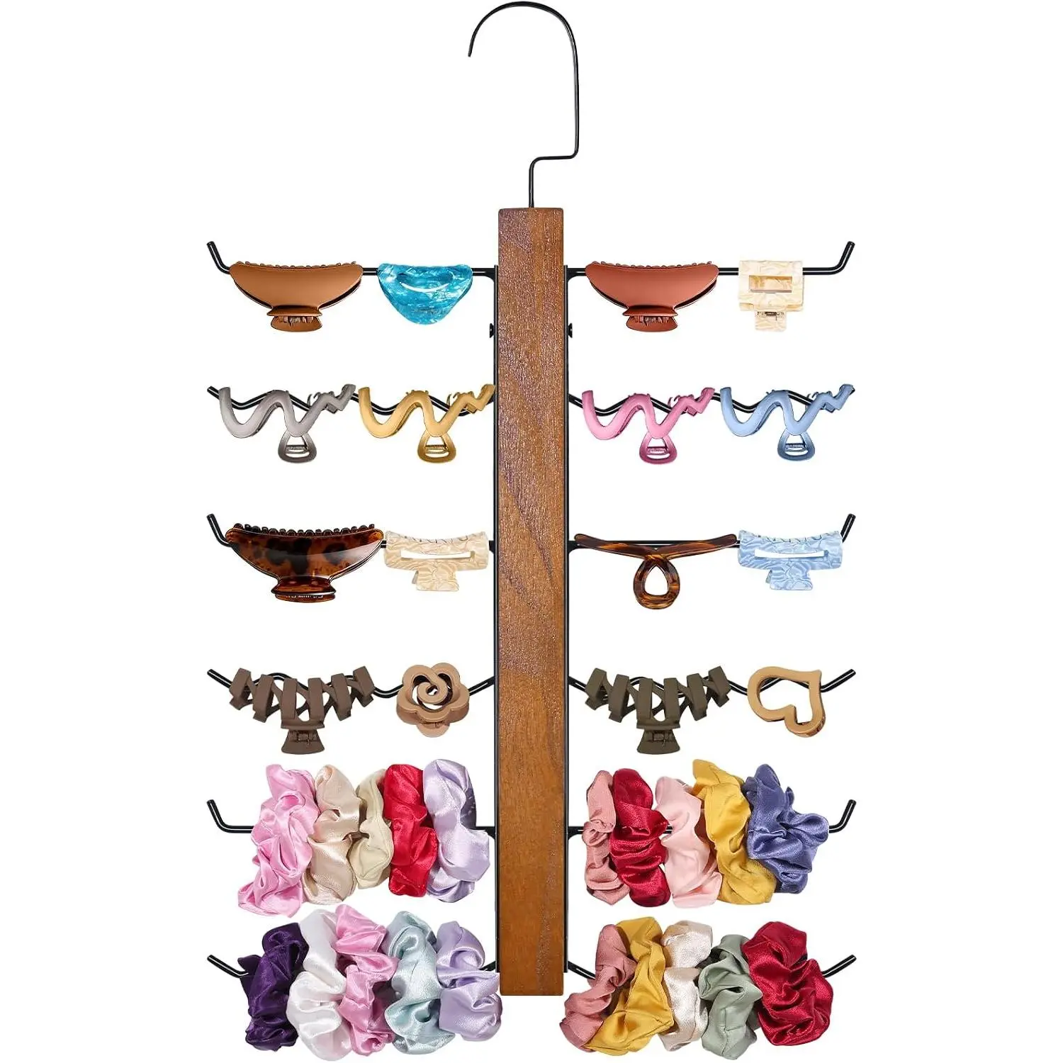 Claw Clip Organizer and Scrunchie Holder,6-Tier Iron Rod Hair Clip Holder Hanger for Women Girls,Metal& Claw Clips Organizer Hanger  Decor for Wall,Door,Closet