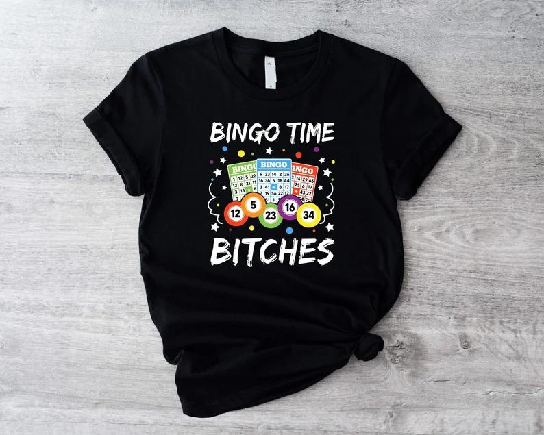 Bingo Times Bitches Graphic Tee, Funny Slogan for Bingo Lovers, Ideal Gift for Bingo Players & Betting Games Fans, Crazy Lady Bingo Style, Unisex, Comfortable, All‑Season Wear