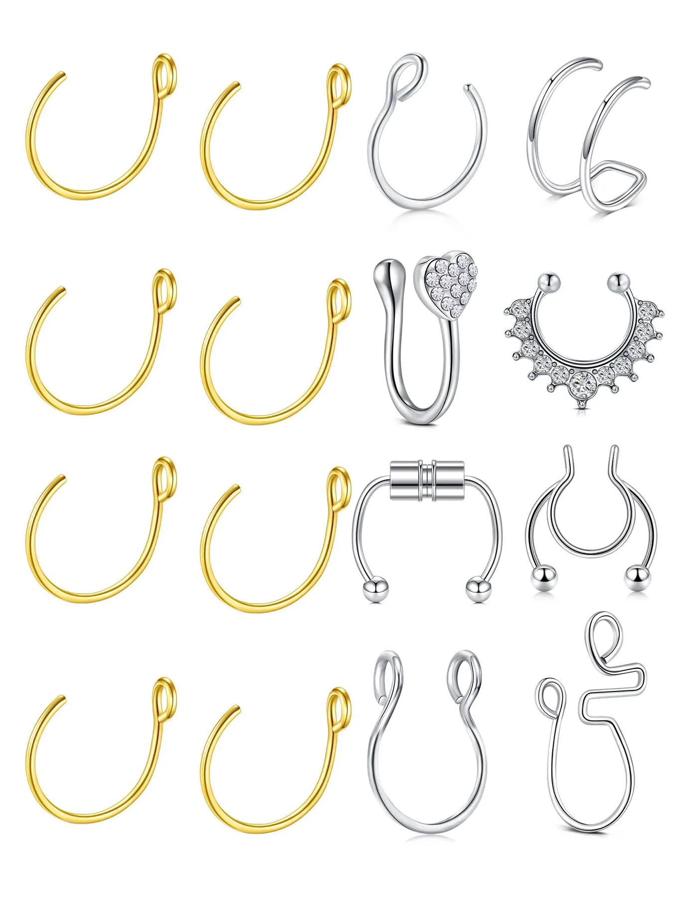 Rhinestone Decor Spiral Nose Ring, Punk Style Stainless Steel Nose Studs, Body Matching Jewelry for Party, Daily Clothing Decor for Men & Women