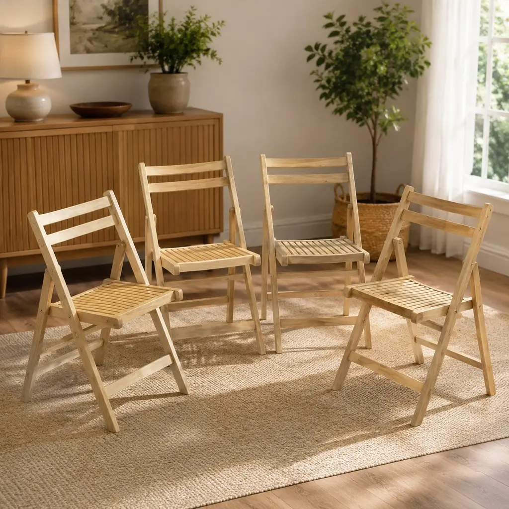 ARCH 4-Piece Armless Solid Wood Folding Dining Chairs - Natural, Lightweight, Space Saver, 220lb Capacity, Suitable for Kitchens, Indoor/Outdoor Use