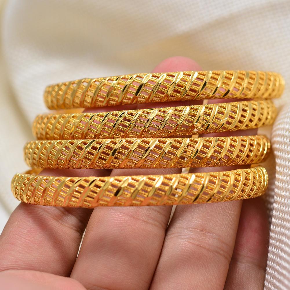 4pcs Baby Dubai Bracelet Gold Color small  Bangles For  Baby Chind Arab Bracelets Middle Eastern African Fashion Metal Bangles