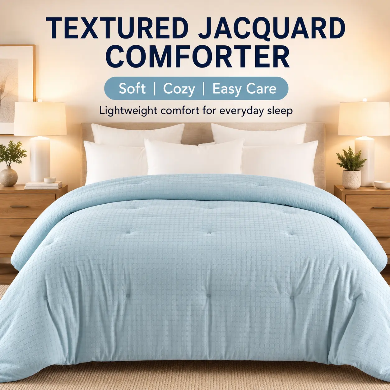 Textured Jacquard Comforter, Soft Quilted Bed Comforter, Lightweight All Season Bedding