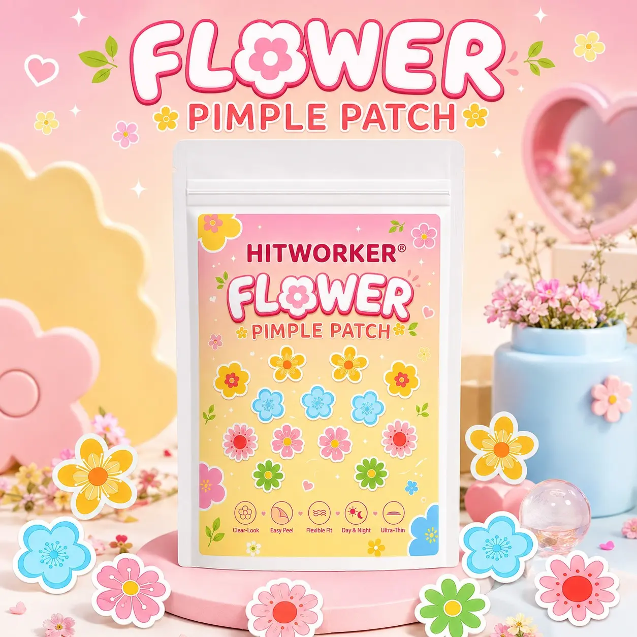 Flower Pimple Patch, Cute Colorful Face Stickers, Acne Spot Stickers, Fun Skin Patches with Floral Design, Ultra Thin Daily Beauty Patch for Women Girls, Acne Patches