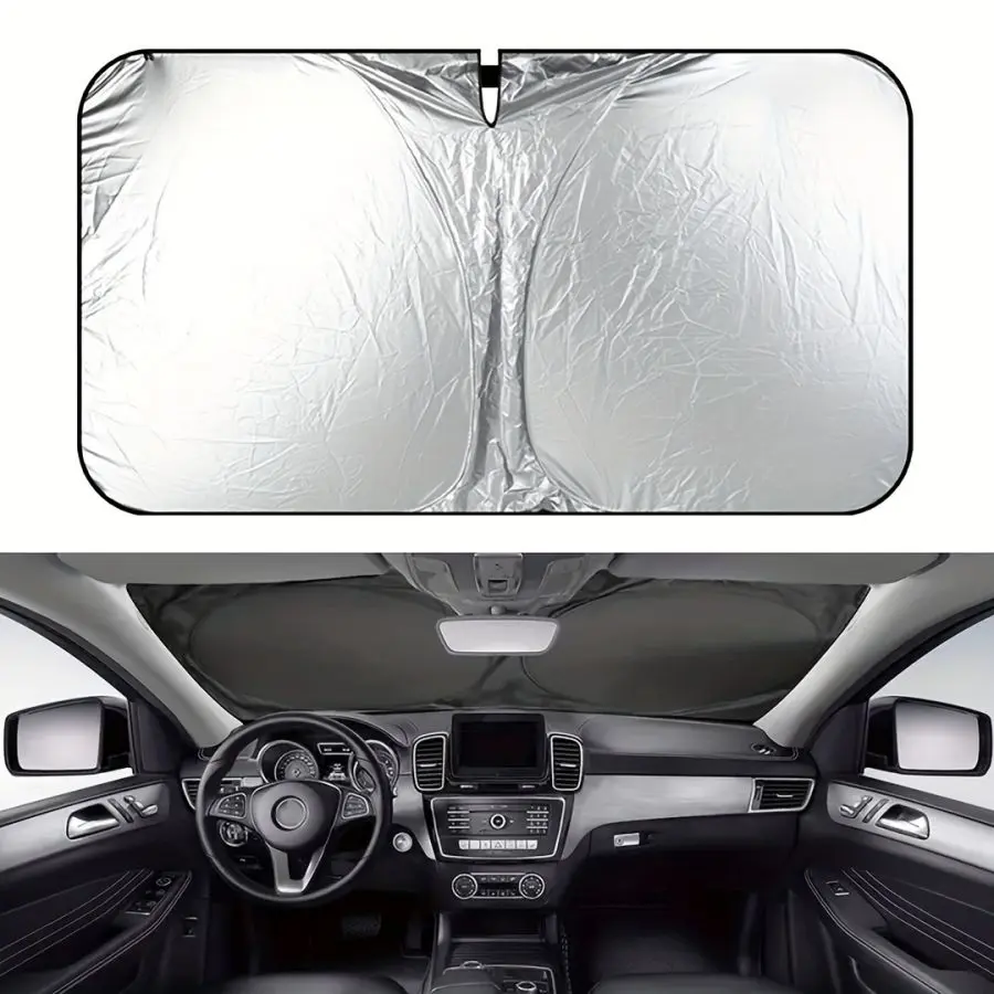Car Windshield Sun Shade, Thickened Titanium Silver Coating High UV Blocking Rate Sunshade, Heat Insulation Front Window Sun Shield for Cars, SUVs & Trucks – Universal Fit, Windshield Cover Sun Shade