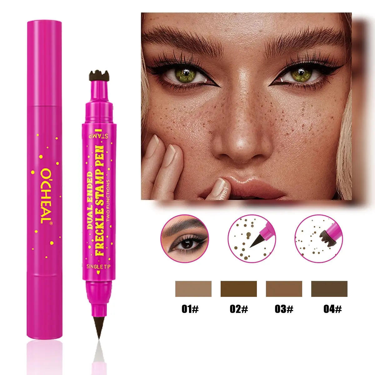 Freckle Stamp Pen, 2 in 1 Dual Ended Fake Mole Beauty Mark pen, Easy to Apply Long Lasting Waterproof Eyeliner, Cosmetic
