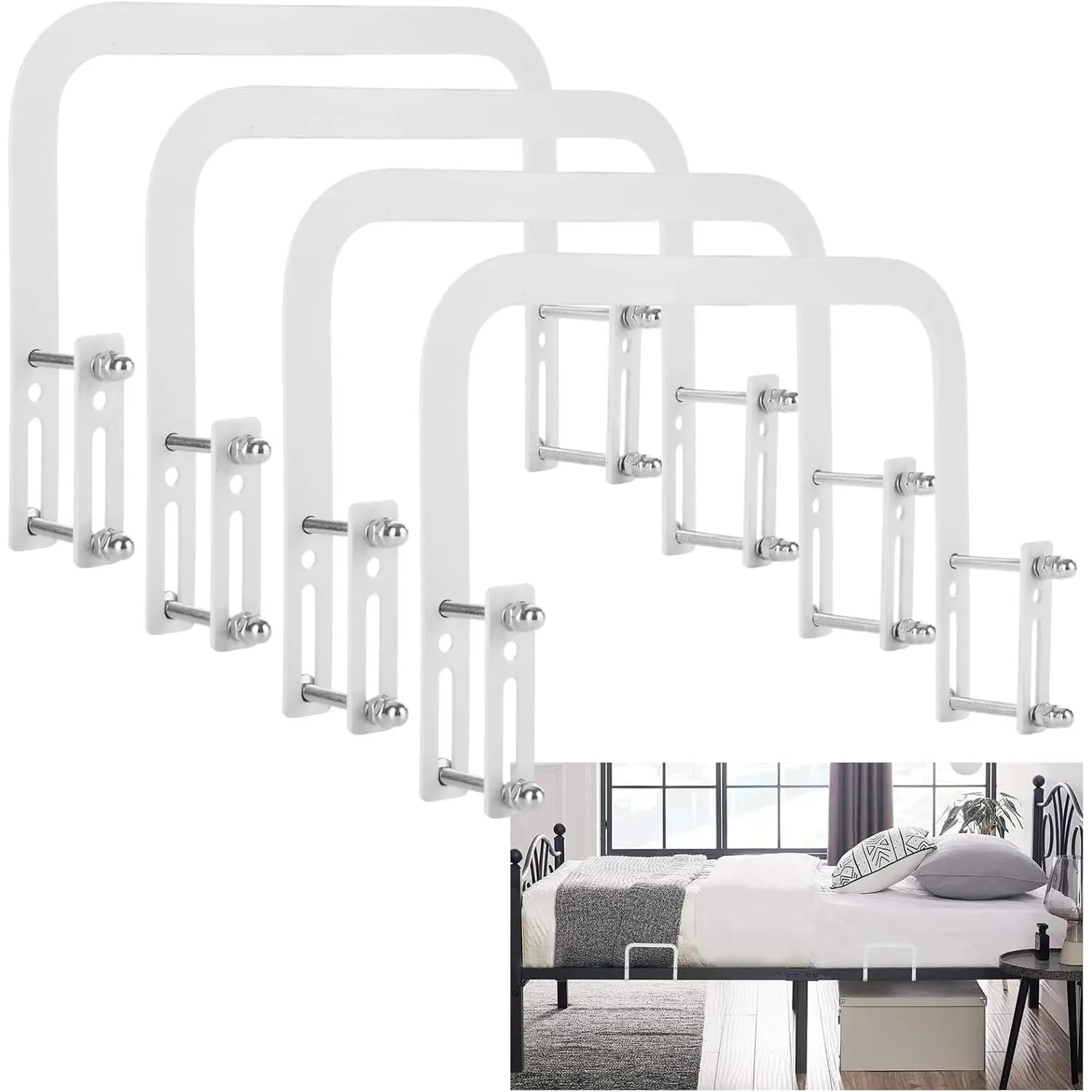 4 Pack White Mattress Slide Stopper, Non-Slip Metal Mattress Gripper Retainer Bar, Mattress Holder Gripper for Bed Frame to  Sliding, Mattress Holder for Metal Bed Frame