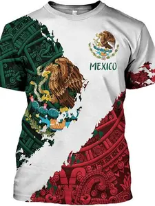 Mexican Shirt Short Sleeve Summer Top, Neutral 3D Design, Casual Fitted Long Tee, Landscape Print H-Type Silhouette, Ideal for Daily Wear
