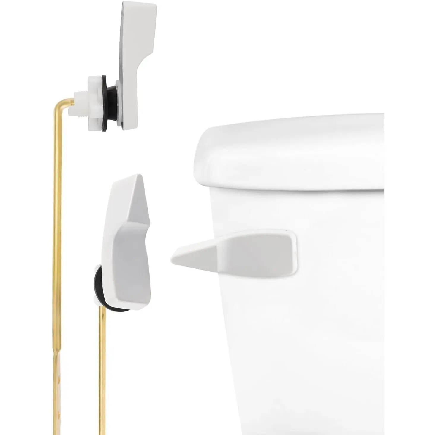 Toilet Handle Replacement Compatible with American Standard Toilets | White Metal Toilet Flush Handle Replacement, Toilet Trip Lever with Stainless Steel Flapper Chains, 4 Adjustable Holes